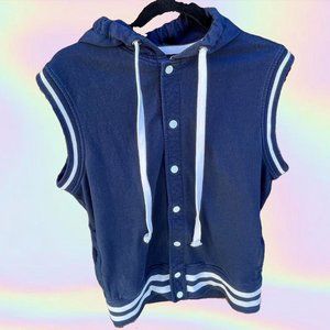 Dark Navy Blue Sleeveless Hoodie letterman jacket